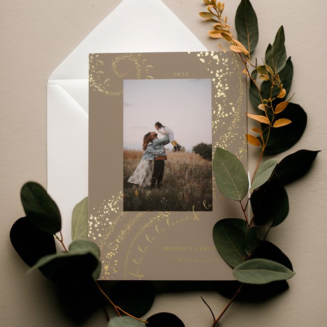 Fa La La Magical Gold Christmas Carol Song 1 Photo Foil Holiday Card (Fa La La Magical Gold Christmas Carol Song 1 Photo Foil Holiday Card)