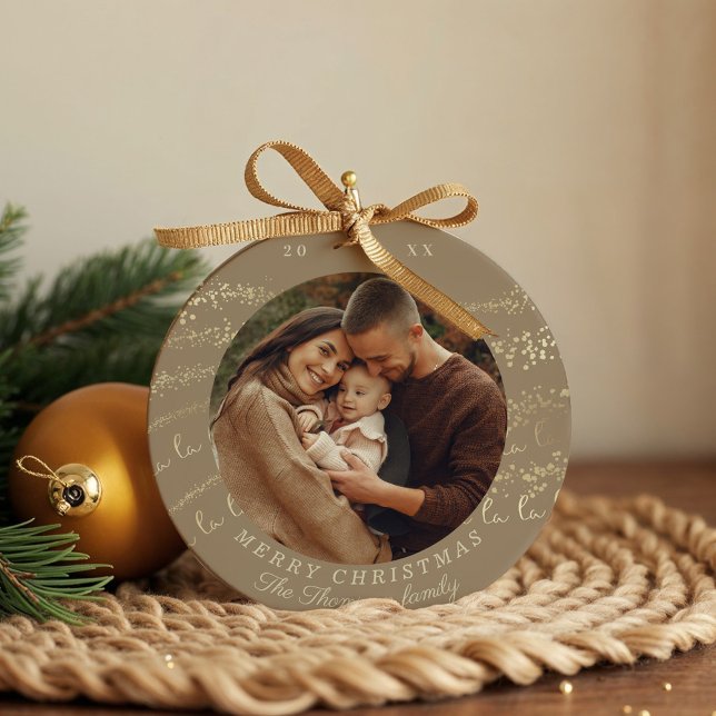 Fa La La Magical Gold Christmas Carol Song Photo Ceramic Ornament (Fa La La Magical Gold Christmas Carol Song Photo Ceramic Ornament)