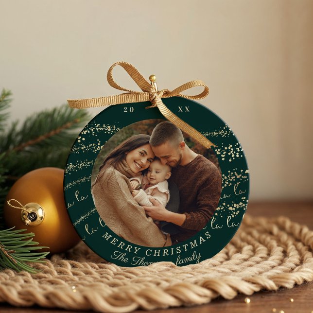 Fa La La Magical Gold Christmas Carol Song Photo Ceramic Ornament (Fa La La Magical Gold Christmas Carol Song Photo Ceramic Ornament)
