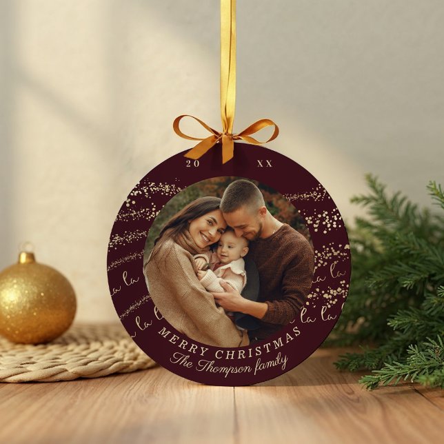 Fa La La Magical Gold Christmas Carol Song Photo Ceramic Ornament (Fa La La Magical Gold Christmas Carol Song Photo Ceramic Ornament)