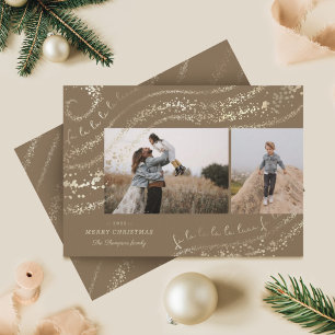Fa La La Magical Gold Christmas Carol Two Photo Holiday Card