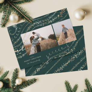 Fa La La Magical Gold Christmas Carol Two Photo Holiday Card