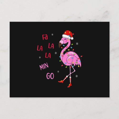 Fa La La Mingo Christmas Flamingo Tree Lights Sant Postcard