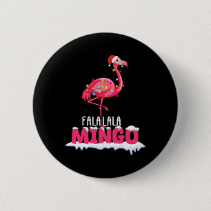 Fa La La Mingo Flamingo Christmas Cute Red Hat Button