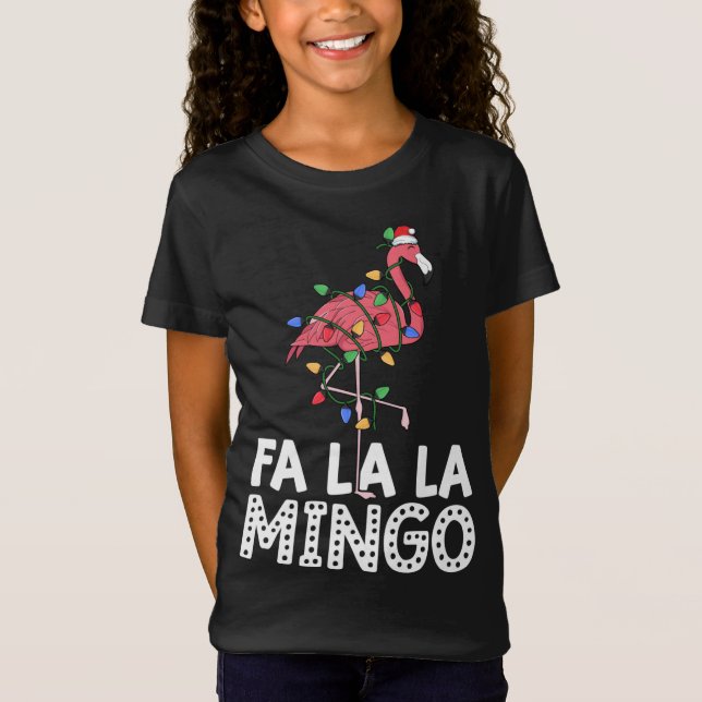 Fa La La Mingo Flamingo Christmas Tree Lights Trop T-Shirt (Front)