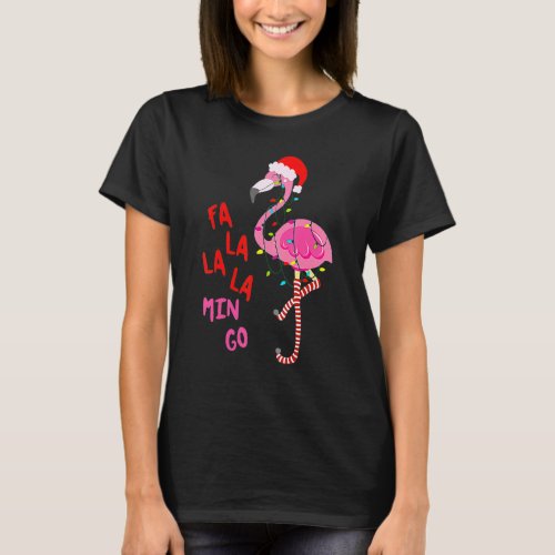 Fa La La Mingo Flamingo Christmas Tree Lights Trop T_Shirt