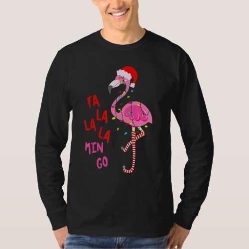 Fa La La Mingo Flamingo Christmas Tree Lights Trop T_Shirt