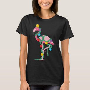 Fa La La Mingo Pink Flamingo Christmas Tree Lights T-Shirt