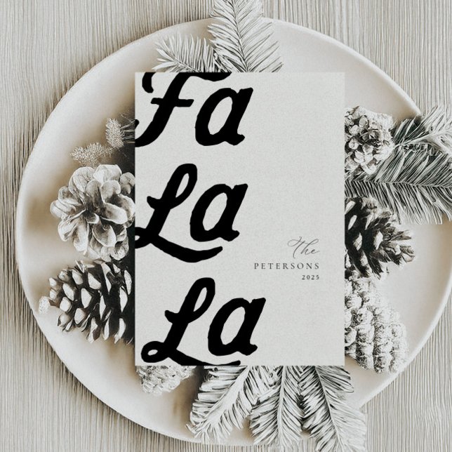 Fa La La Modern Blac Retro Plaid Family Christmas  Holiday Card (Creator Uploaded)