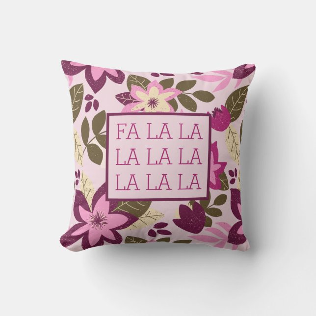 Fa La La Modern Botanical Floral Christmas Throw Pillow (Front)