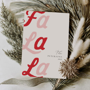 Fa La La Modern Pink & Red Plaid Family Christmas Holiday Card