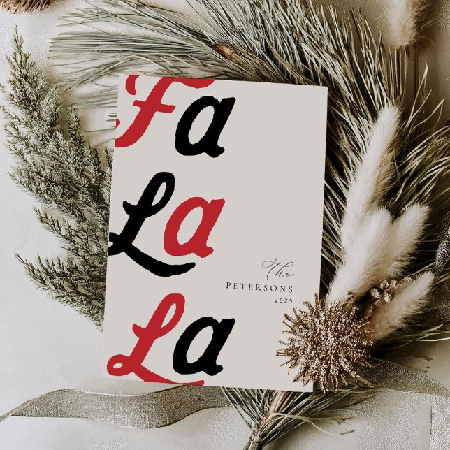 Fa La La Modern Red Retro Plaid Family Christmas  Holiday Card (Creator Uploaded)