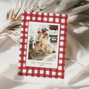 Fa La La Modern Retro Plaid Family Photo Xmas Holiday Card