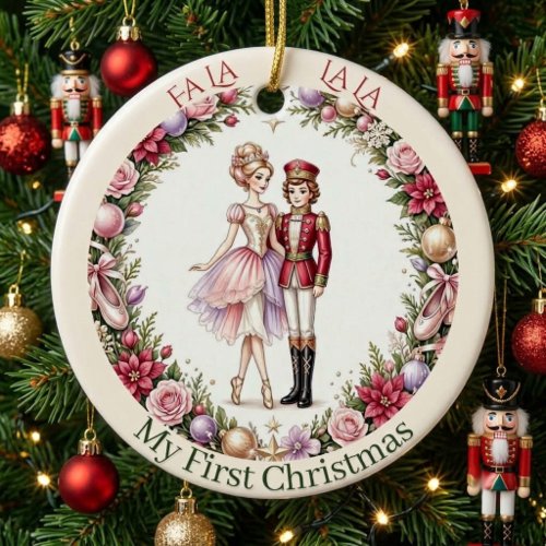 Fa La La Nutcracker &amp; Sugar Plum Fairy Baby Photo  Ceramic Ornament