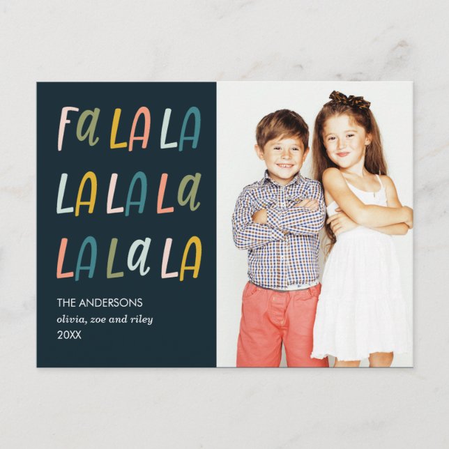 FA LA LA | Pastel colors | Cute Photo Holiday Postcard (Front)