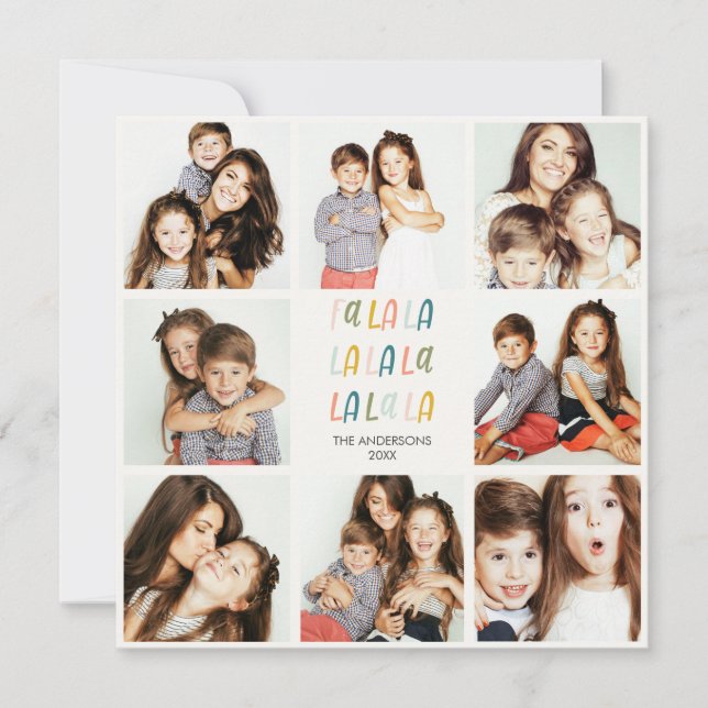 Fa La La | Pastel colors | Holiday Photo Collage Card (Front)