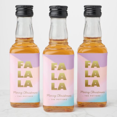 Fa La La  Pastel Pink Gradient  Gold Christmas Liquor Bottle Label