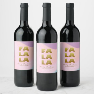 Fa La La   Pastel Pink Gradient & Gold Christmas Wine Label