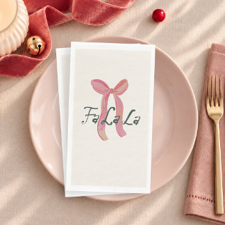 Fa La La Pink Bow Christmas Paper Guest Towels