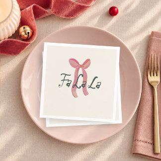 Fa La La Pink Bow Festive Christmas Napkins