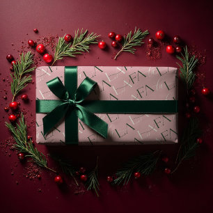 Fa La La Pink & Green Typographic Christmas Carol Wrapping Paper