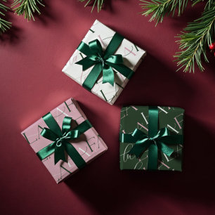 Fa La La Pink & Green Typographic Christmas Carol Wrapping Paper Sheets