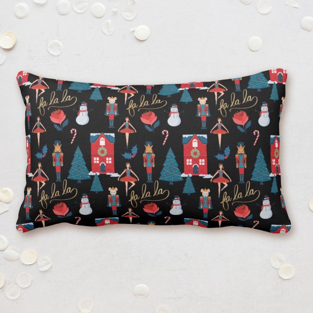 Fa La La Pink Nutcracker Christmas Ballet Scene Lumbar Pillow (Creator Uploaded)
