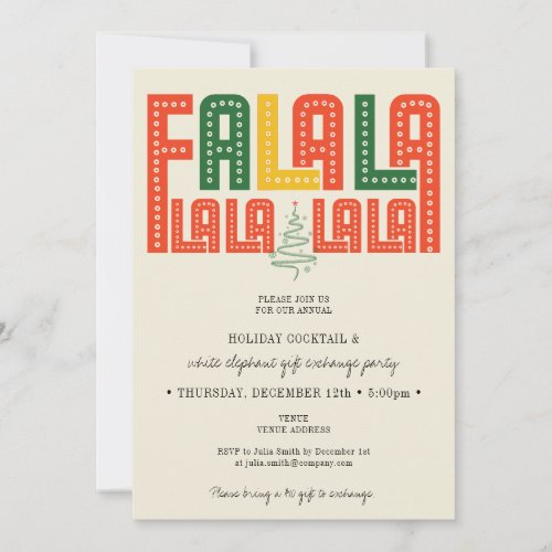 Fa La La Red Holiday Cocktail White Elephant Party Invitation