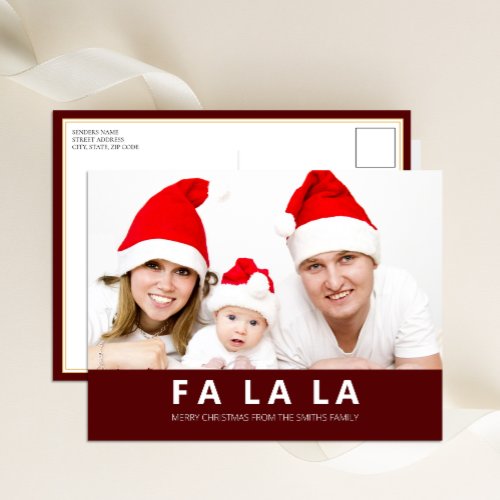 Fa La La Red Modern Christmas Photo Holiday Postcard