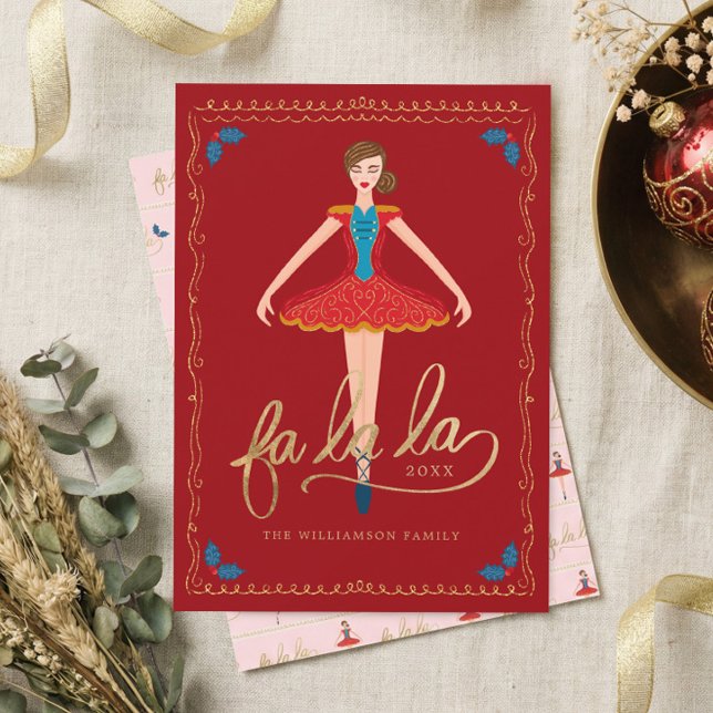 Fa La La Red Nutcracker Ballet Dancer Christmas Holiday Card (Fa La La Red Nutcracker Ballet Dancer Christmas Holiday Card)
