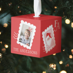 Fa La La Santa Claus Christmas Postage Stamp Photo Cube Ornament at Zazzle