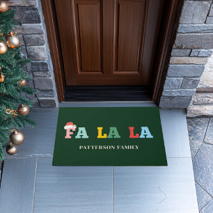 FA LA LA Santa-Hat Script Typography Custom Family Doormat