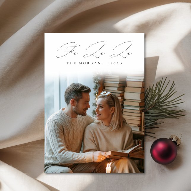 Fa La La Script Cozy Bookish Couple Holiday Card (Creator Uploaded)