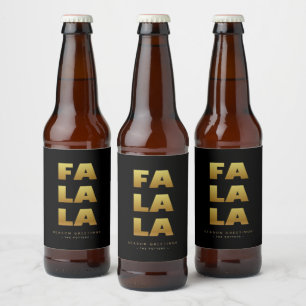 Fa La La Simple Christmas Black & Gold Beer Bot Beer Bottle Label