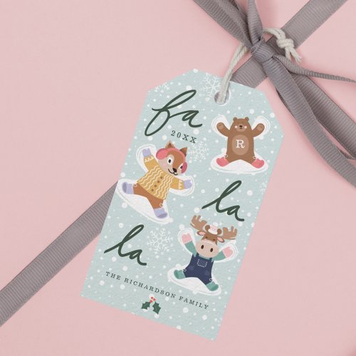 Fa La La Snow Angel Woodland Animals Fun Winter Gift Tags