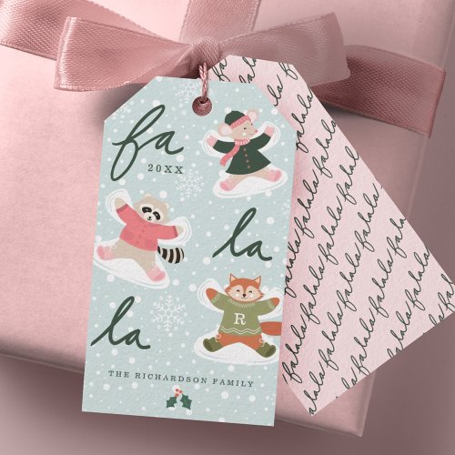 Fa La La Snow Angel Woodland Animals Fun Winter Gift Tags