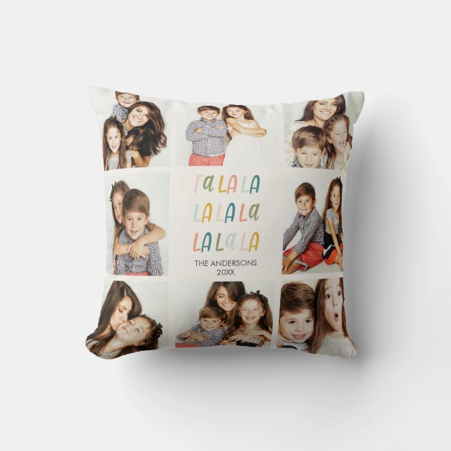 FA LA LA | Square Photo Collage  Holiday Gift Throw Pillow (Front)