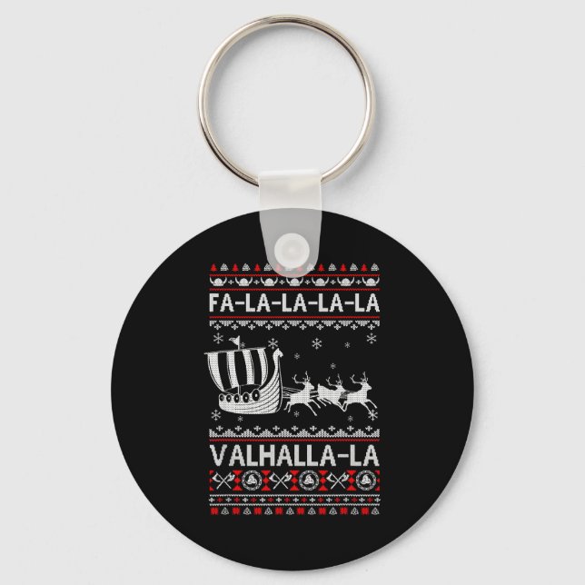 Fa La La Valhalla Viking Ship Christmas Xmas Ugly  Keychain (Front)