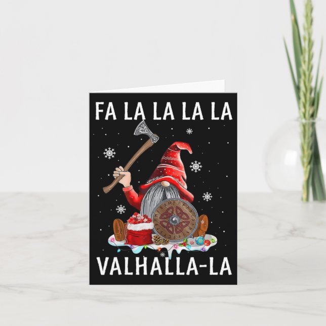 Fa La La Valhalla Xmas Gnome Beard Viking Weapon C Card (Front)