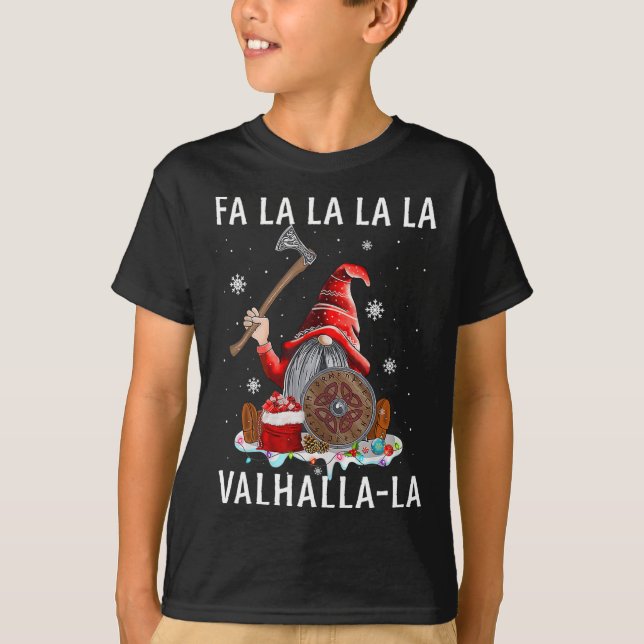 Fa La La Valhalla Xmas Gnome Beard Viking Weapon C T-Shirt (Front)