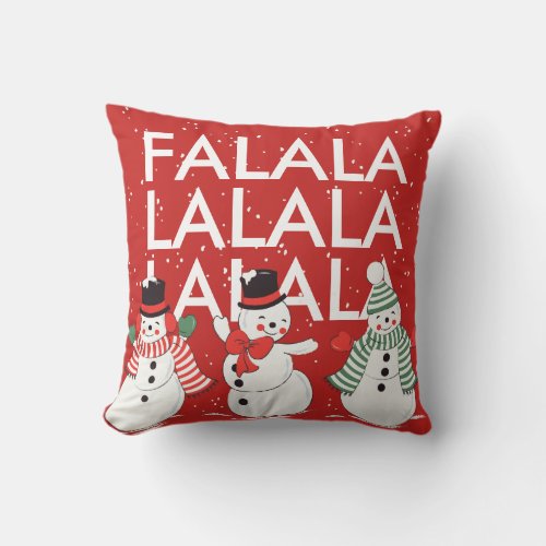 Fa La La Vintage Dancing  Snowmen Personalized Throw Pillow