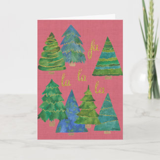 Fa La La Watercolor Christmas Card Golden Accents