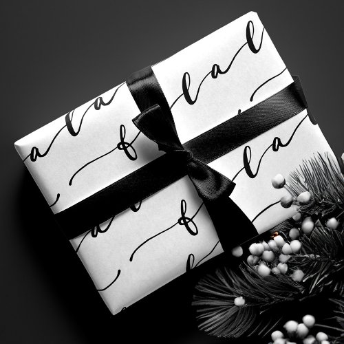 FA LA LA White  Black Calligraphy Christmas Carol Wrapping Paper Sheets