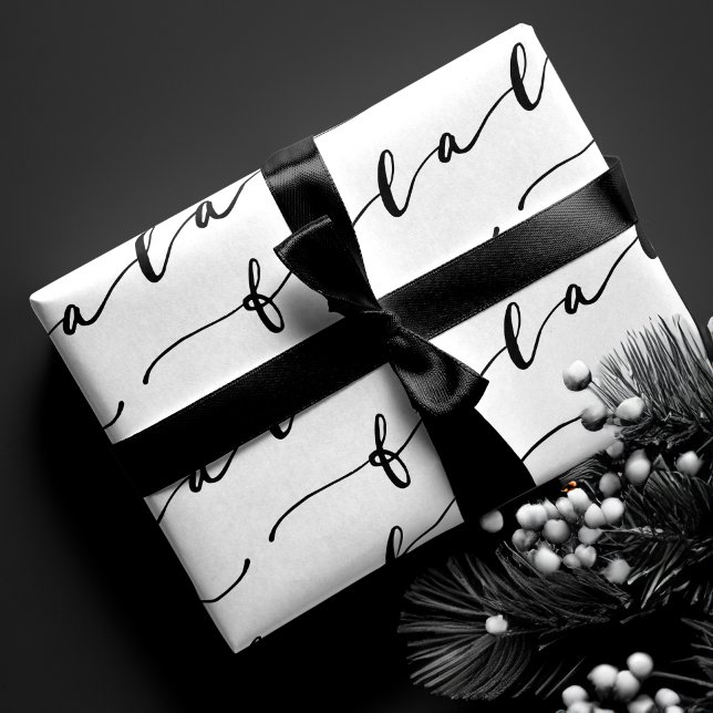 FA LA LA White & Black Calligraphy Christmas Carol Wrapping Paper Sheets