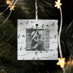 FA LA LA White Calligraphy Christmas Photo Glass Ornament<br><div class="desc">Celebrate the magical and festive holiday season with our custom holiday ornament. Our modern white minimalistic holiday design feature a bold black and white modern calligraphy script "fa la" and simple modern black and white photos. All designs are original artwork by Moodthology Papery.</div>