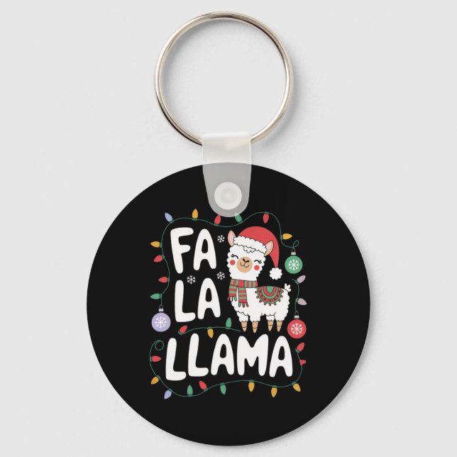 Fa La Llama Funny Christmas Lights Holiday Llama  Keychain (Front)
