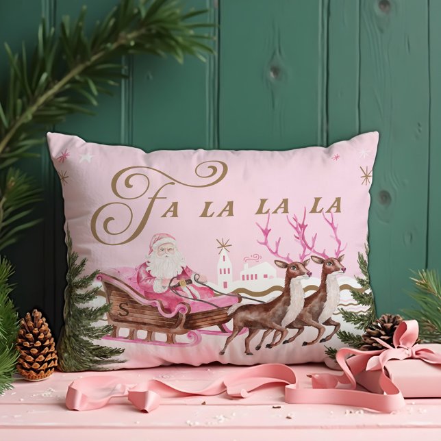 Fa La Merry Pink Christmas Santa Seligh Reindeer Accent Pillow (Fa La Merry Pink Christmas Santa Seligh Reindeer Accent Pillow)