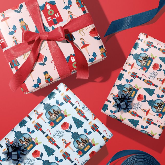 Fa La Nutcracker Christmas Family Photo Snow Globe Wrapping Paper Sheets (Creator Uploaded)