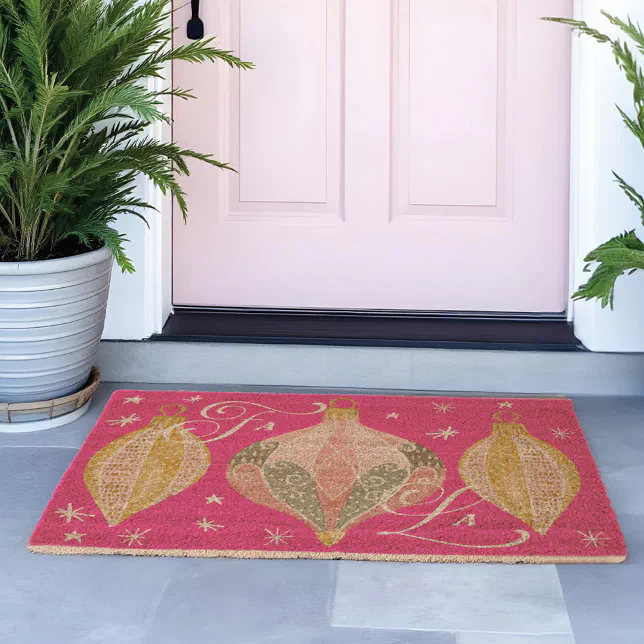 Fa La Pink Retro Christmas Ornaments And Stars Fiber Doormat
