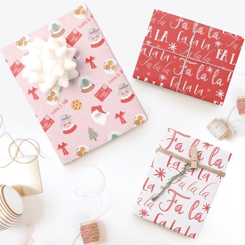 Fa La Santa Claus  Mrs Claus Christmas Pattern Wrapping Paper Sheets